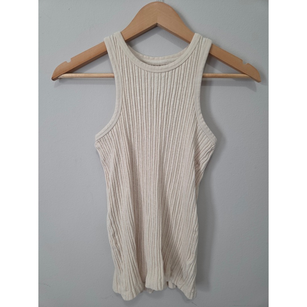 Faherty Essential Ribbed Tank Top Cream Off-White High Neck Racerback Medium